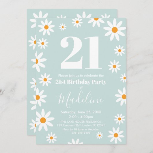 Invitación Daisies Birthday Party Invitation 招待状 (正面/裏面)