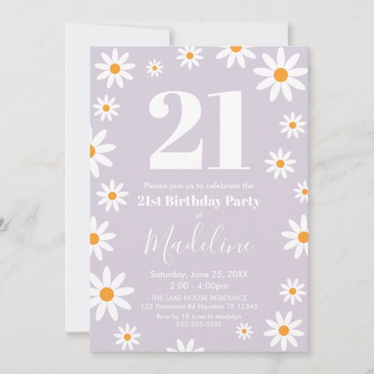 Invitación Daisies lilac Birthday Party Invitation 招待状 (正面)
