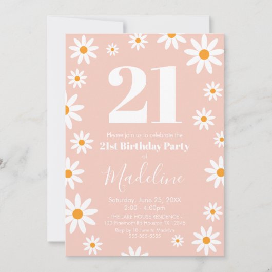 Invitación Daisies pink Birthday Party Invitation  招待状 (正面)