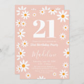 Invitación Daisies pink Birthday Party Invitation  招待状 (正面/裏面)