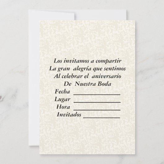 Invitacion de Aniversario  de bodas 招待状 (裏面)