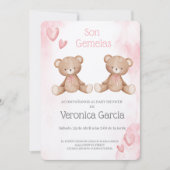 Invitacion de baby shower para gemelas tema osito 招待状 (正面)