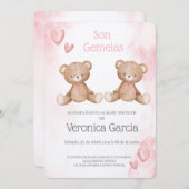 Invitacion de baby shower para gemelas tema osito 招待状 (正面/裏面)
