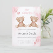 Invitacion de baby shower para gemelas tema osito 招待状 (スタンド正面)