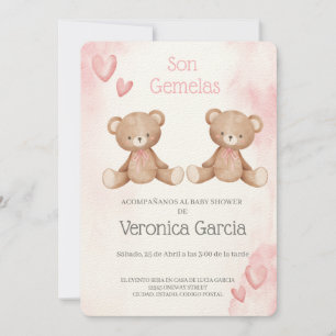 Invitacion de baby shower para gemelas tema osito 招待状