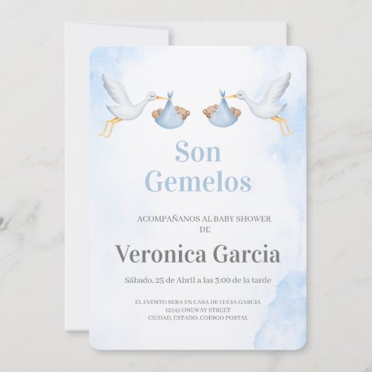 Invitacion de baby shower para gemelos 招待状 (正面)