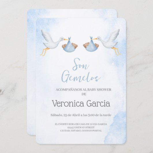 Invitacion de baby shower para gemelos 招待状 (正面/裏面)