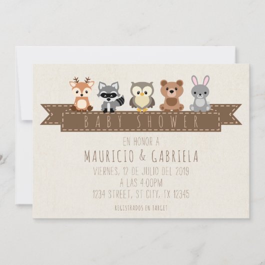 INVITACION DE BABY SHOWER - TEMA BOSQUE 招待状 (正面)