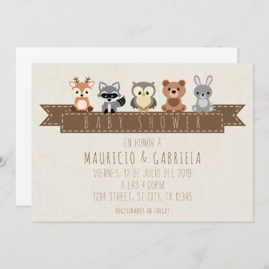 INVITACION DE BABY SHOWER - TEMA BOSQUE 招待状 (正面/裏面)