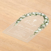 Invitación de bautismo acrílica con flores blancas アクリル招待状 (レイダウン)