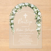 Invitación de bautismo acrílica con flores blancas アクリル招待状 (正面)