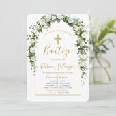 Invitación de bautismo con arco y flores blancas 招待状 (スタンド正面)