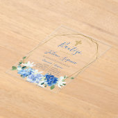 Invitación de bautismo floral azul en español アクリル招待状 (レイダウン)