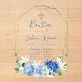 Invitación de bautismo floral azul en español アクリル招待状 (正面)