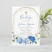 Invitación de bautismo floral azul en español 招待状 (スタンド正面)