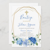Invitación de bautismo floral azul en español 招待状 (正面/裏面)