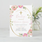 Invitación de bautismo floral rosa en español 招待状 (スタンド正面)