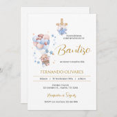 Invitación de Bautizo para niño oso y globos 招待状 (正面/裏面)