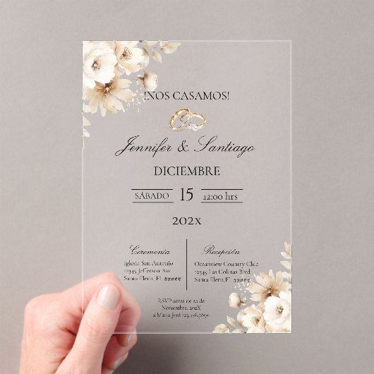 Invitación de boda con flor blanca アクリル招待状 (インサイチュ (ポータブル))