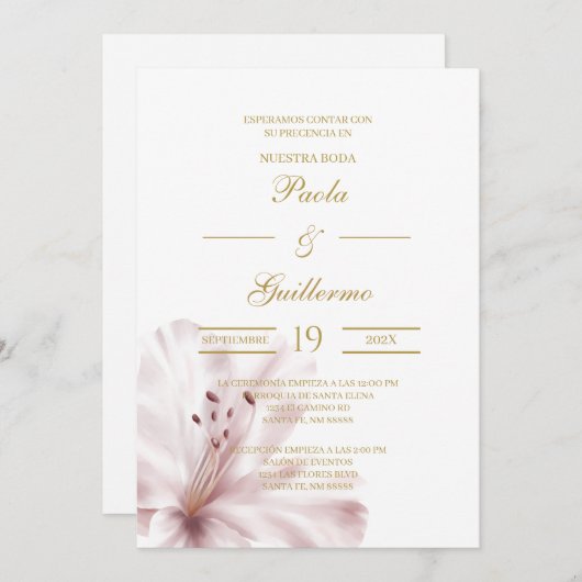 Invitación de boda con flor orquídea 招待状 (正面/裏面)