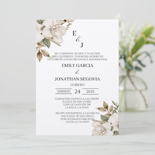 invitación de boda con flores blancas  招待状 (スタンド正面)