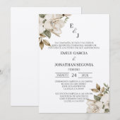 invitación de boda con flores blancas  招待状 (正面/裏面)