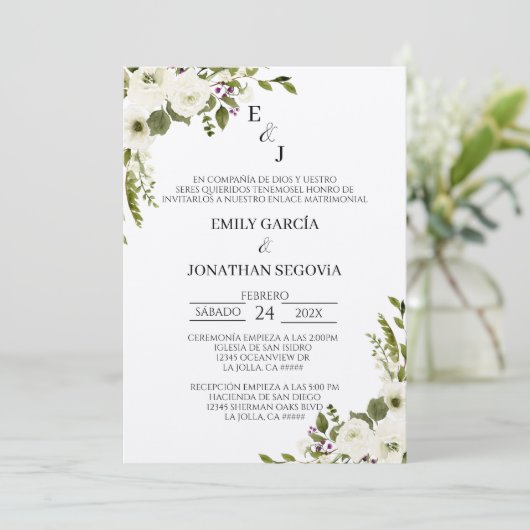 invitación de boda con flores blancas 招待状 (スタンド正面)