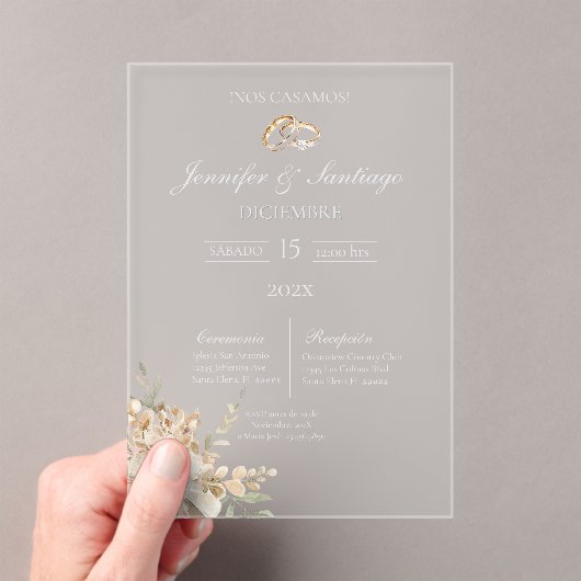 Invitación de boda con ramo y anillo アクリル招待状 (インサイチュ (ポータブル))