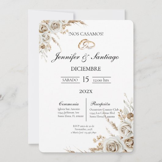 Invitación de boda con ramo y anillo 招待状 (正面)