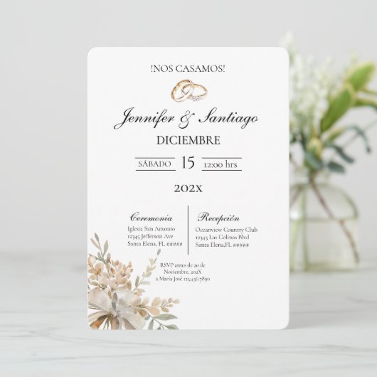 Invitación de boda con ramo y anillo 招待状 (スタンド正面)