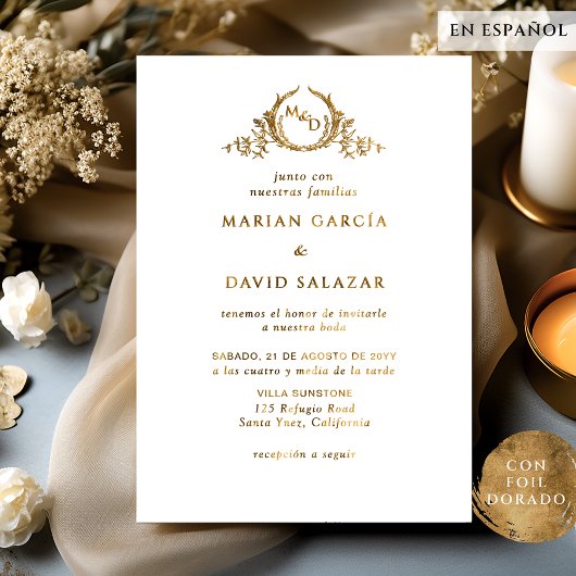 Invitacion De Boda Con Relieve Metal Dorado Real 箔招待状