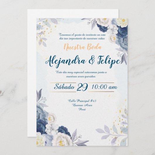 Invitación de Boda Elegante y Personalizada 招待状 (正面/裏面)
