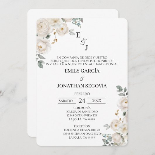 Invitación de boda flor blanca  招待状 (正面/裏面)