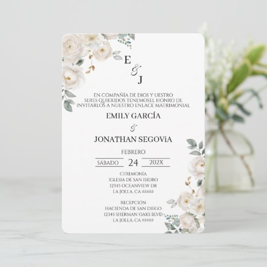 Invitación de boda flor blanca  招待状 (スタンド正面)