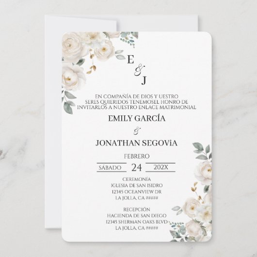 Invitación de boda flor blanca  招待状 (正面)