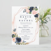 Invitación de boda floral azul marino sonrojado 招待状 (スタンド正面)