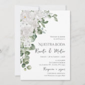 Invitación de Boda Flores Blanca y Verdes  招待状 (正面)