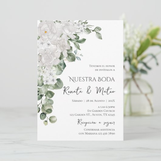 Invitación de Boda Flores Blanca y Verdes  招待状 (スタンド正面)