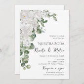 Invitación de Boda Flores Blanca y Verdes  招待状 (正面/裏面)