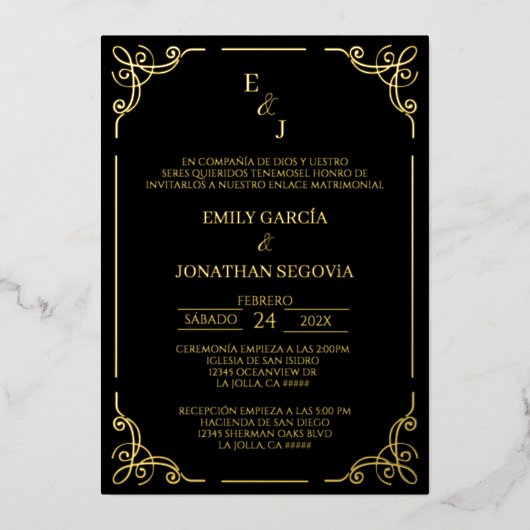 Invitación de boda negro y oro gold foil  箔招待状 (正面)