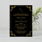 Invitación de boda negro y oro gold foil  箔招待状 (立ち正面)