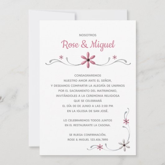 Invitación de Boda - Pink Flower 招待状 (正面)