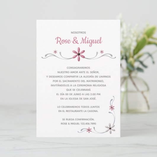Invitación de Boda - Pink Flower 招待状 (スタンド正面)