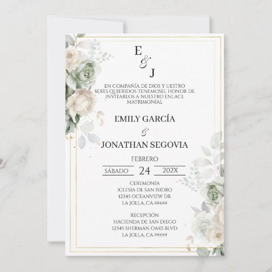 invitación de boda sage green 招待状 (正面)