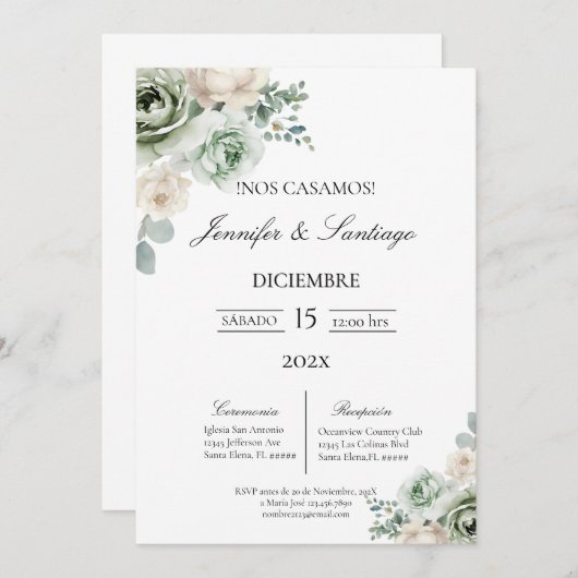Invitación de boda tema botanica  招待状 (正面/裏面)