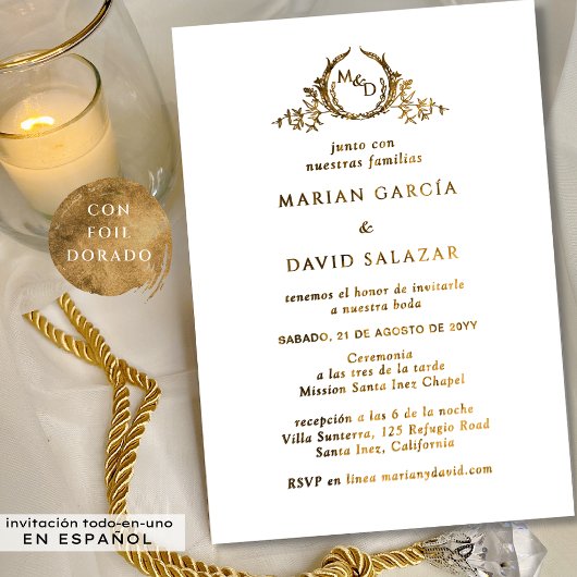 Invitacion De Boda Todo Incluido de Metal Dorado 箔招待状