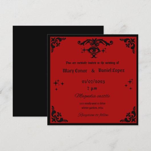 invitacion de bodas gotica roja y negro 招待状 (正面/裏面)