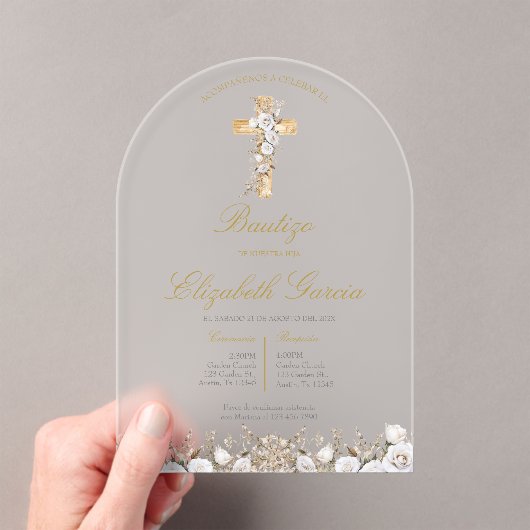 Invitación de boho blanco para bautismo invitation アクリル招待状 (インサイチュ (ポータブル))