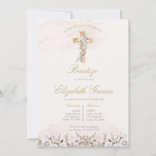 Invitación de boho blanco para bautismo invitation 招待状 (正面)
