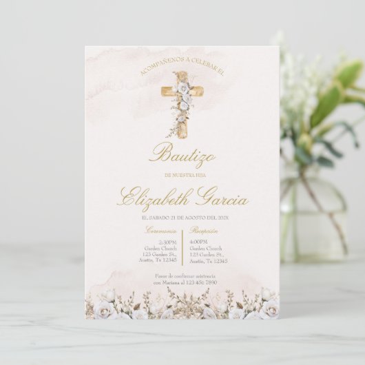Invitación de boho blanco para bautismo invitation 招待状 (スタンド正面)